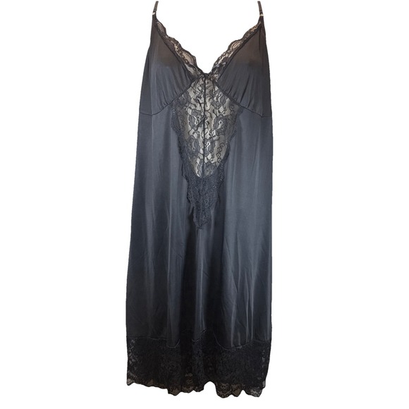 Black Black And Lace Nightgown Size 5X Nylon Bow - Picture 1 of 5